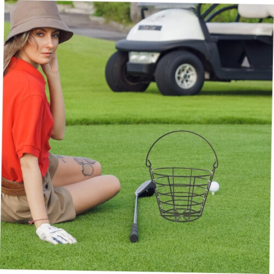 Golf Basket Golf Ball Holder Dark Green Iron Storage Basket for Outdoor Training Compatible with Golf Balls and Clubs
